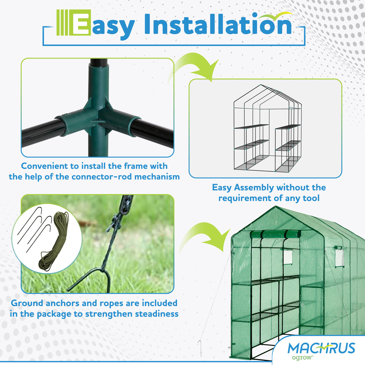 Machrus Ogrow Deluxe Walk-In Greenhouse with 2 Tiers and 12