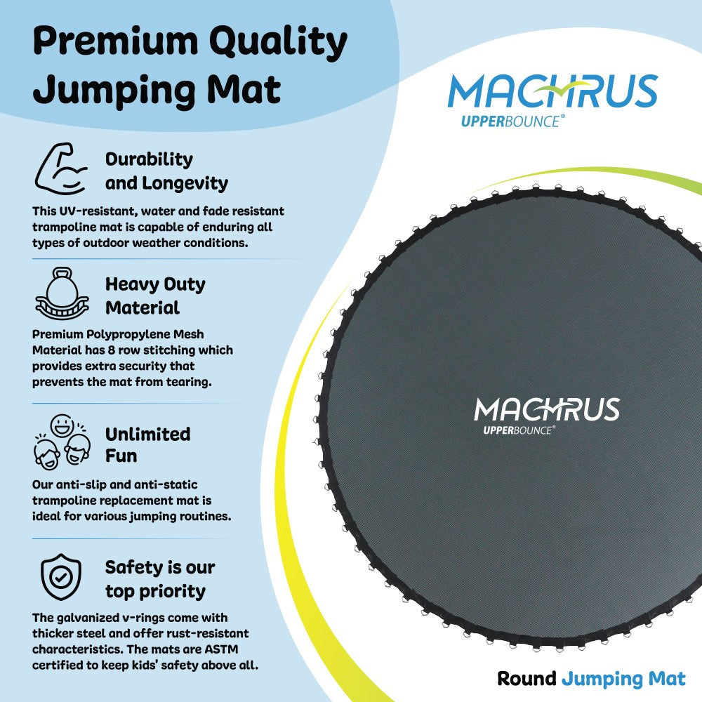 Machrus Upper Bounce Trampoline Replacement Mat with 96 Sturdy V-Rings-  Jumping Mat Compatible with 15ft Round Frame & 7