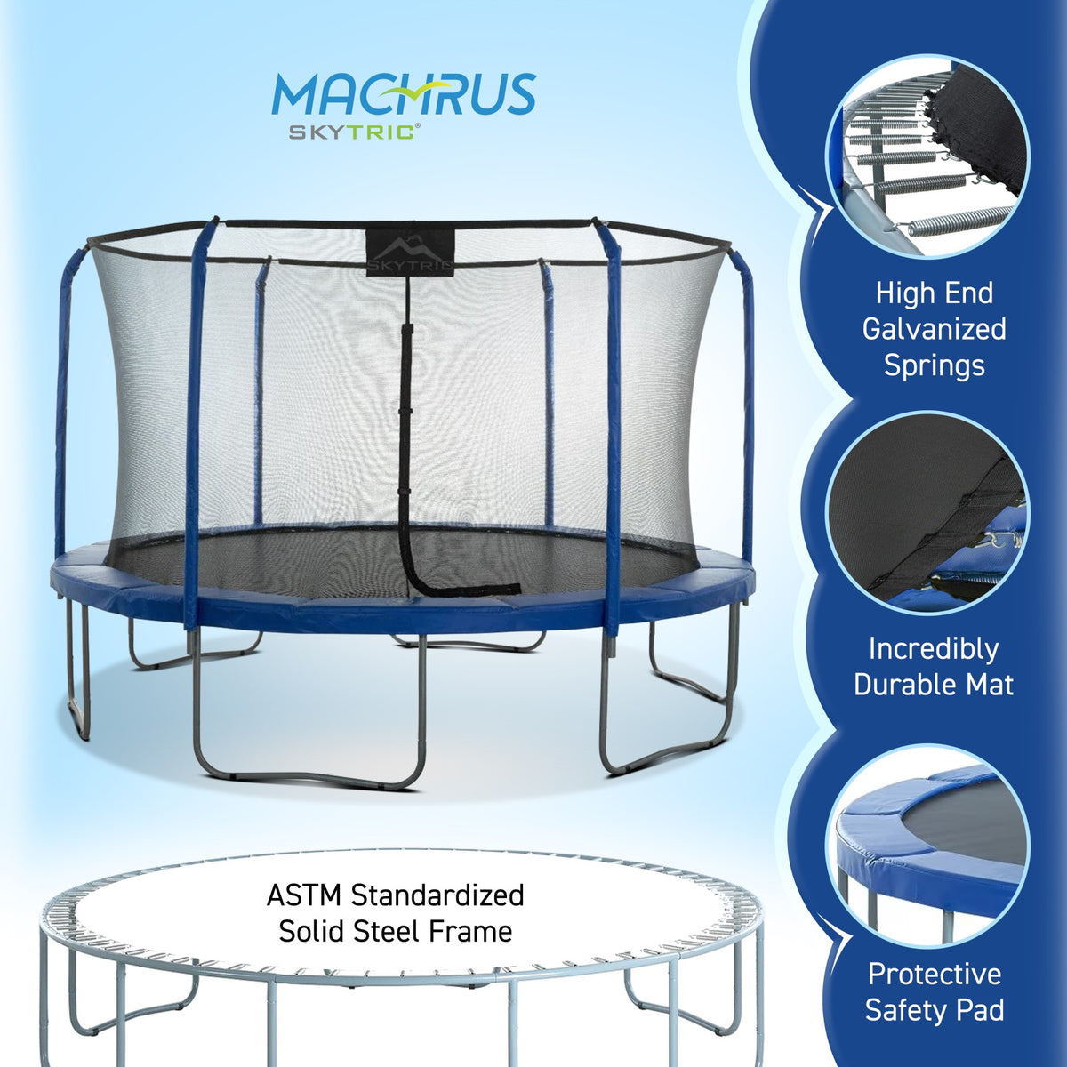 Machrus Skytric 11 FT Round Trampoline Set with Premium Top