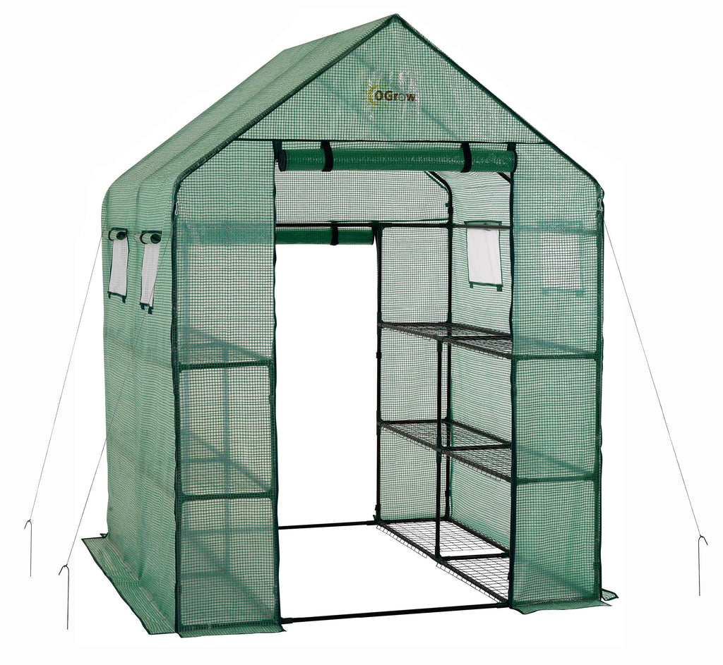 Machrus Ogrow Deluxe WALK-IN 2 Tier 8 Shelf Portable Lawn and Garden Greenhouse - Heavy Duty Anchors Included! - Machrus USA