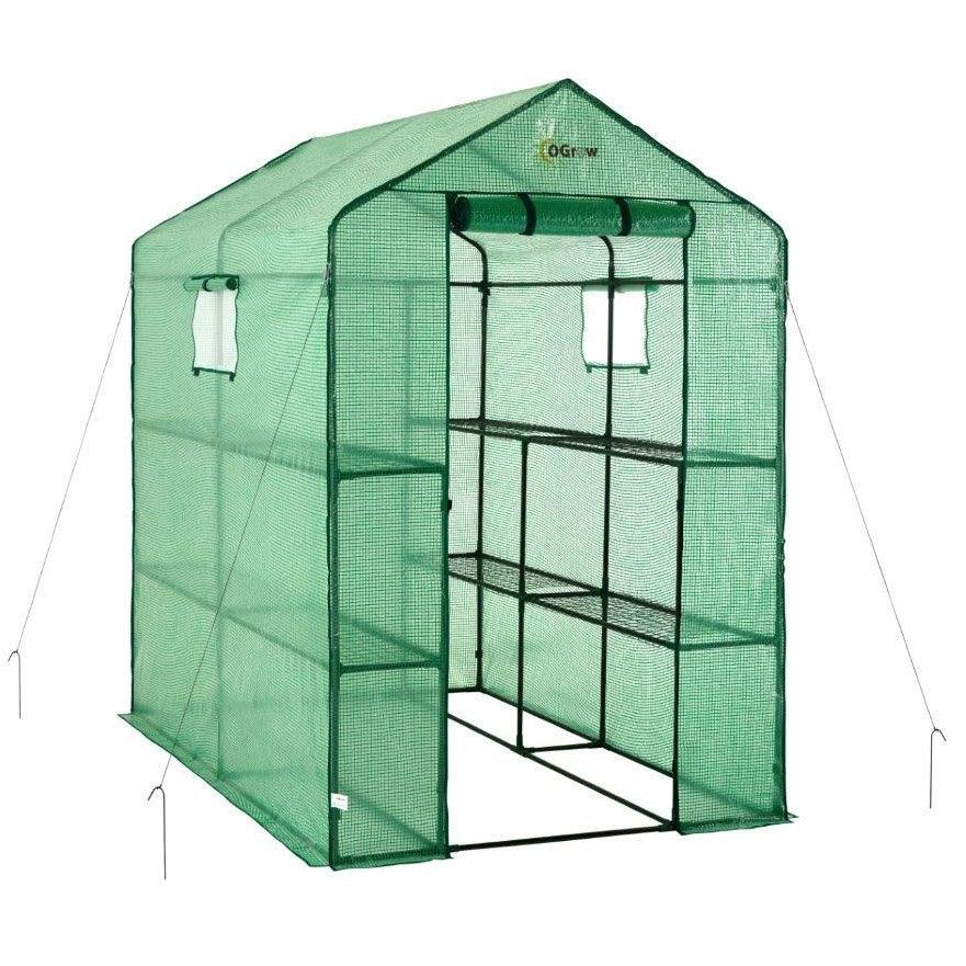 Machrus Ogrow Deluxe Walk-In Greenhouse with 2 Tiers and 8 Shelves