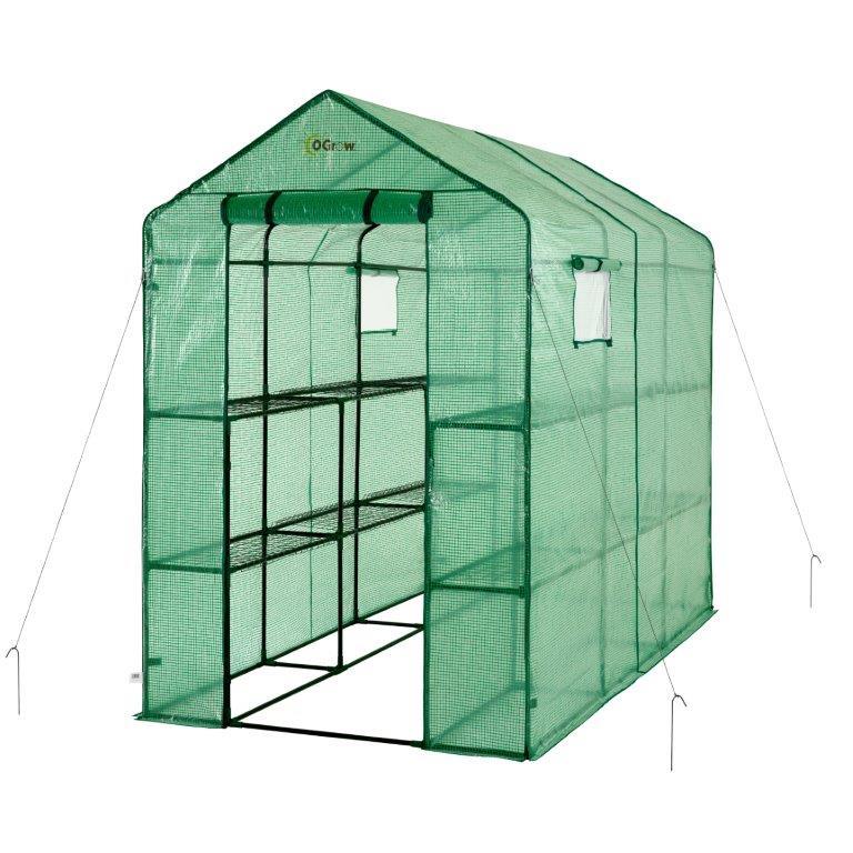 Machrus Ogrow Deluxe Walk-In Greenhouse with 2 Tiers and 12 Shelves - Green Cover - Machrus USA