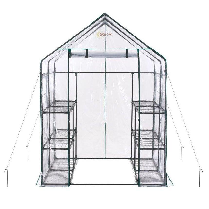 Machrus Ogrow Deluxe Walk-In Greenhouse with 3 Tiers and 12 Shelves -  Clear Cover - Machrus USA