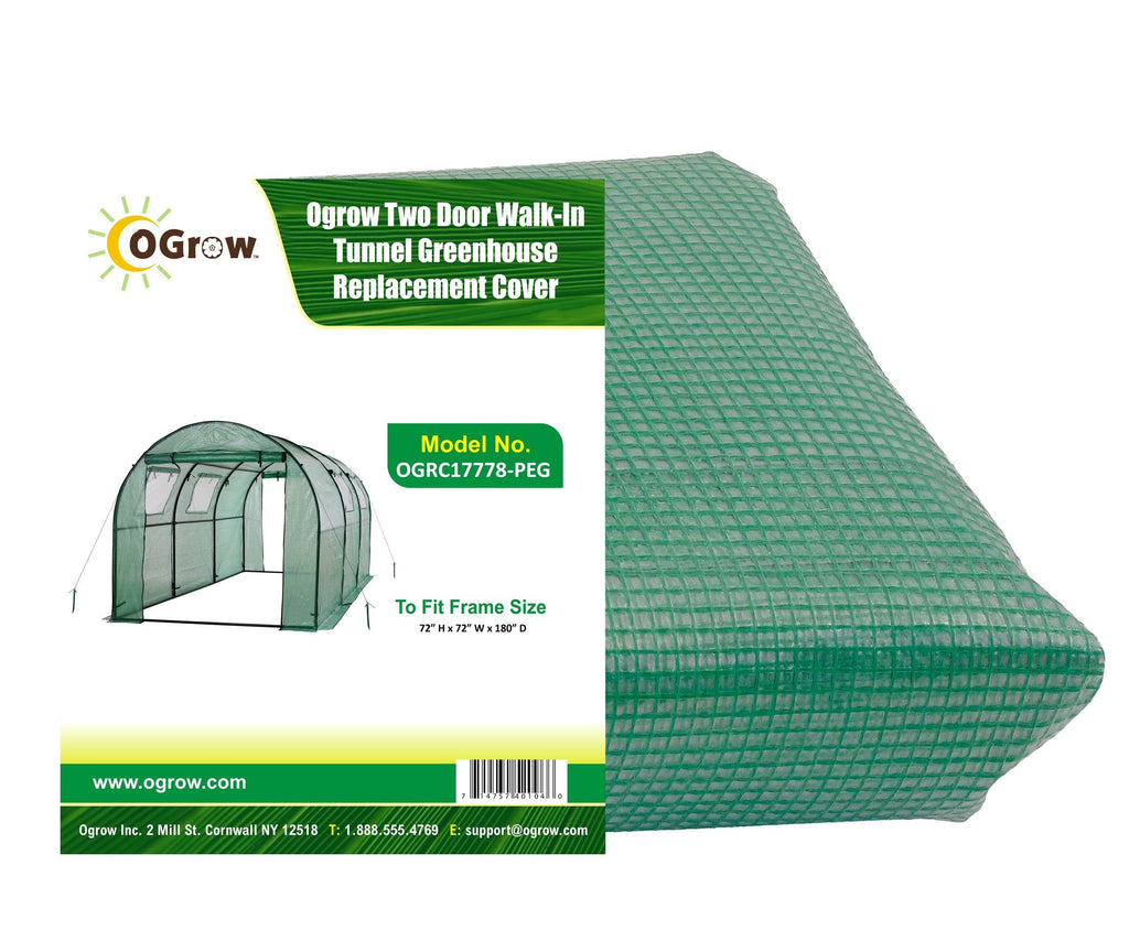 Machrus Ogrow Premium PE Greenhouse Replacement Cover for Your Outdoor Walk in Tunnel Greenhouse - Green - Fits Frame 180"L x 72"W x 72"H - Machrus USA