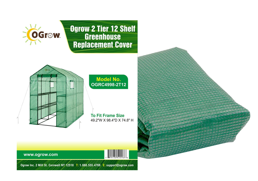 Machrus Ogrow Premium PE Greenhouse Replacement Cover for Your Outdoor Walk in Greenhouse - Green - Fits Frame 98"L x 49"W x 75"H - Machrus USA