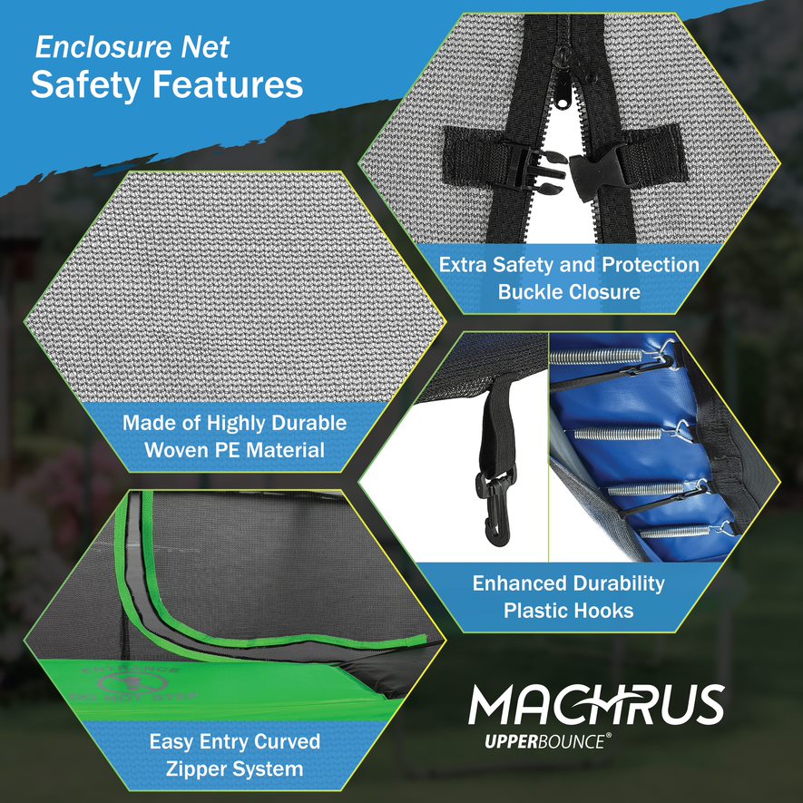 Machrus Skytric Trampoline Safety Net Fits 11 ft Round Trampolines using 6  Curved Poles - UV and Weather-Resistant Trampoline Net Replacement with Top  