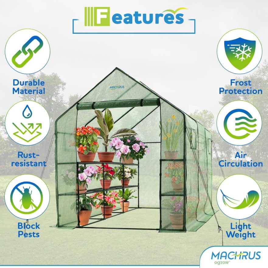 Machrus Ogrow Deluxe Walk-In Greenhouse with 2 Tiers and 12 Shelves ...