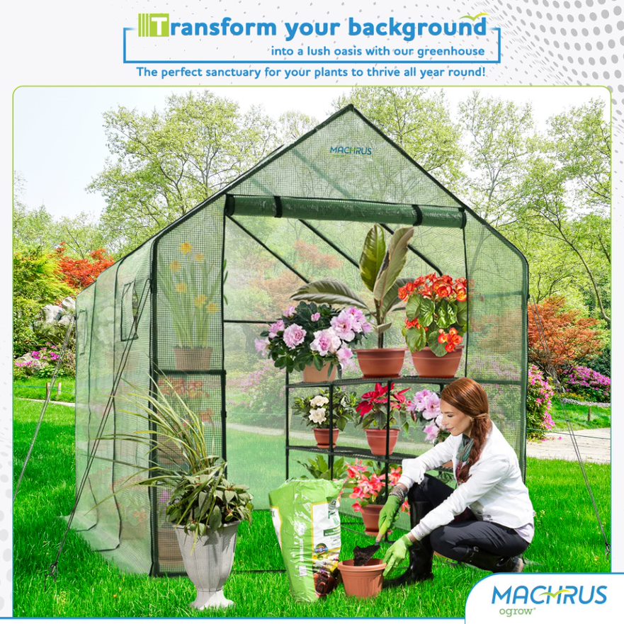 Machrus Ogrow Deluxe Walk-In Greenhouse with 2 Tiers and 12