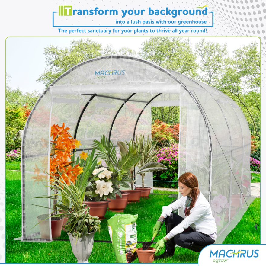 Machrus Ogrow Deluxe Walk-In Tunnel Greenhouse with White