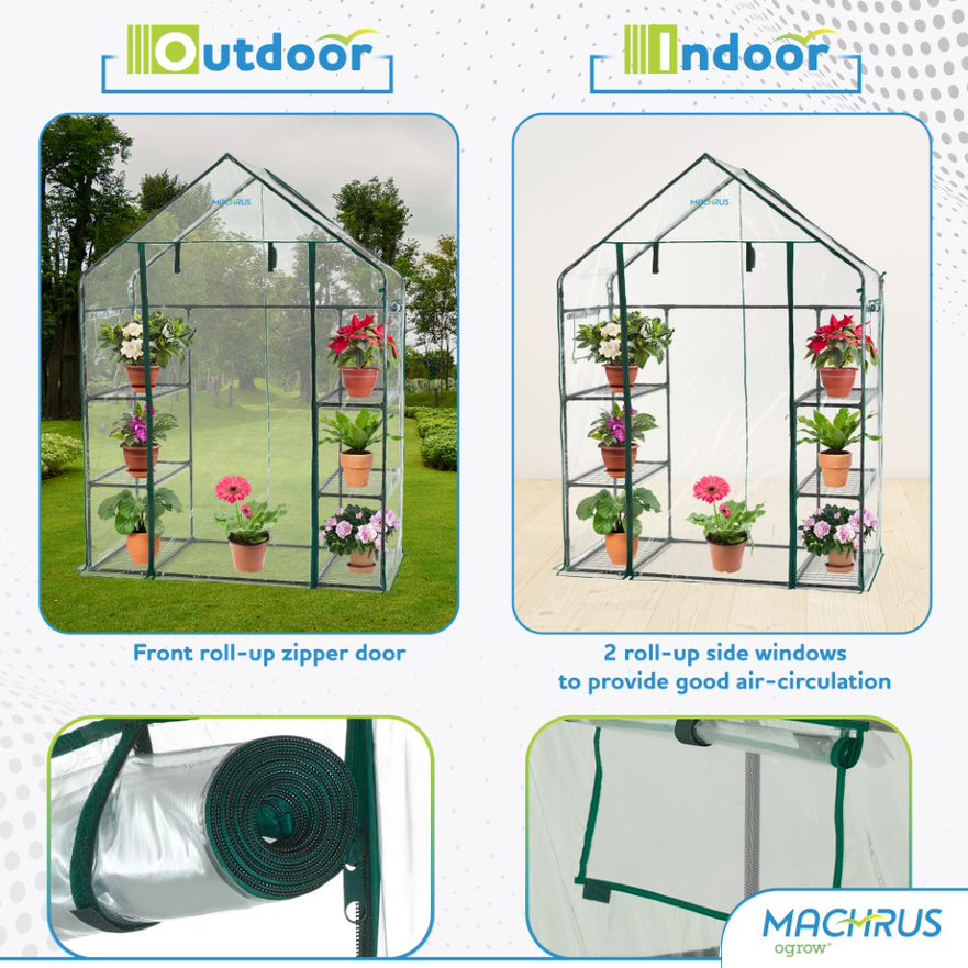 Crunchhouse ★FIELD EARTH KB 152 Machrus Ogrow Deluxe Walk-In Greenhouse with 3 Tiers and 6