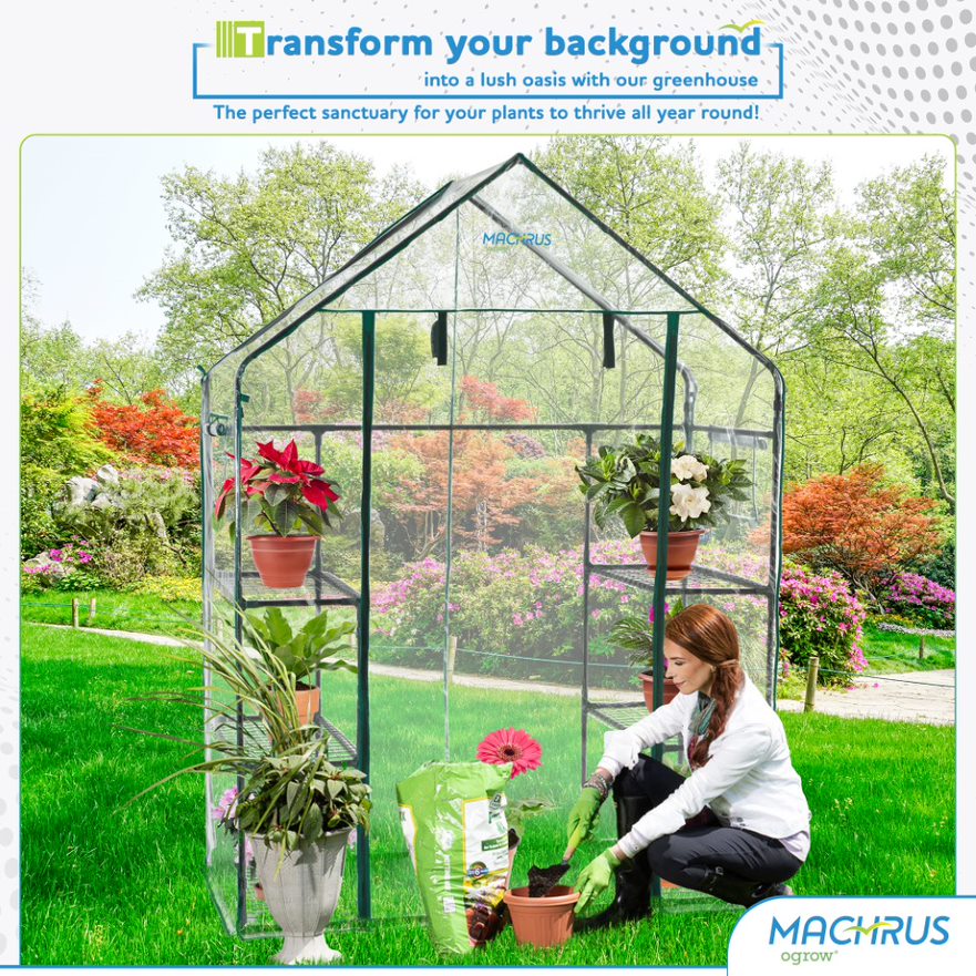 Crunchhouse ★FIELD EARTH KB 152 Machrus Ogrow Deluxe Walk-In Greenhouse with 3 Tiers and 6