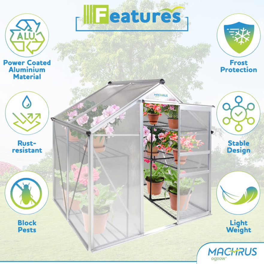 Machrus Ogrow 4 x 6 FT Walk-In Greenhouse with Sliding Door and