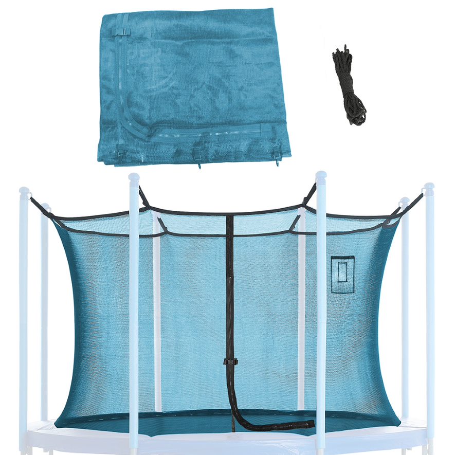 Machrus Upper Bounce Trampoline Safety Net Fits 10 ft Round Trampolines using 8 Poles or 4 Arches with Adjustable Straps - Trampoline Net with Smartphone/Tablet Pouch for Selfies and Livestream - Aquamarine