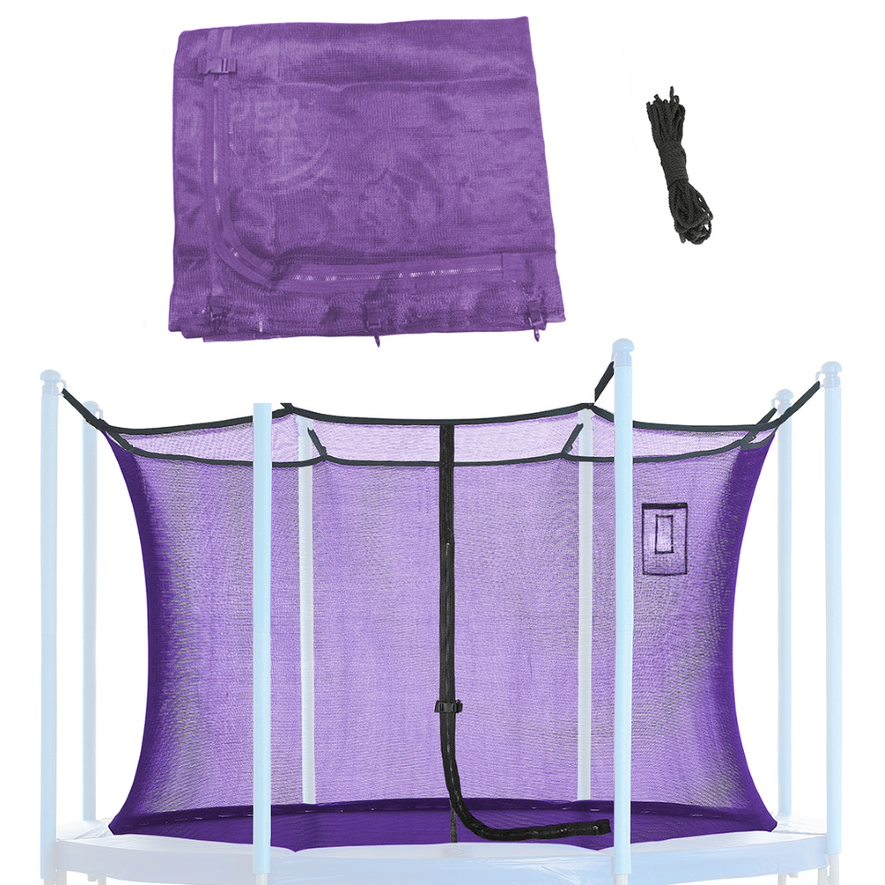 Machrus Upper Bounce Trampoline Safety Net Fits 10 ft Round Trampolines using 8 Poles or 4 Arches with Adjustable Straps - Trampoline Net with Smartphone/Tablet Pouch for Selfies and Livestream - Purple