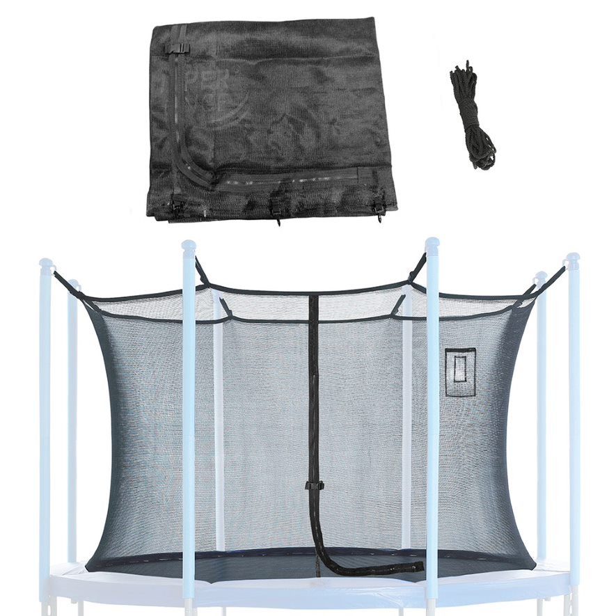 Machrus Upper Bounce Trampoline Safety Net Fits 10 ft Round Trampolines using 8 Poles or 4 Arches with Adjustable Straps - Trampoline Net with Smartphone/Tablet Pouch for Selfies and Livestream - Black
