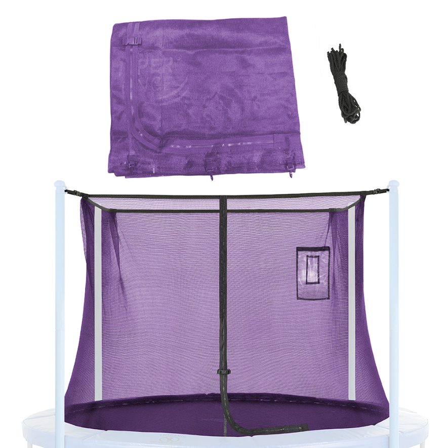 Machrus Upper Bounce Trampoline Safety Net Fits 12 ft Round Trampolines using 4 Poles or 2 Arches with Adjustable Straps - Trampoline Net with Smartphone/Tablet Pouch for Selfies and Livestream - Purple
