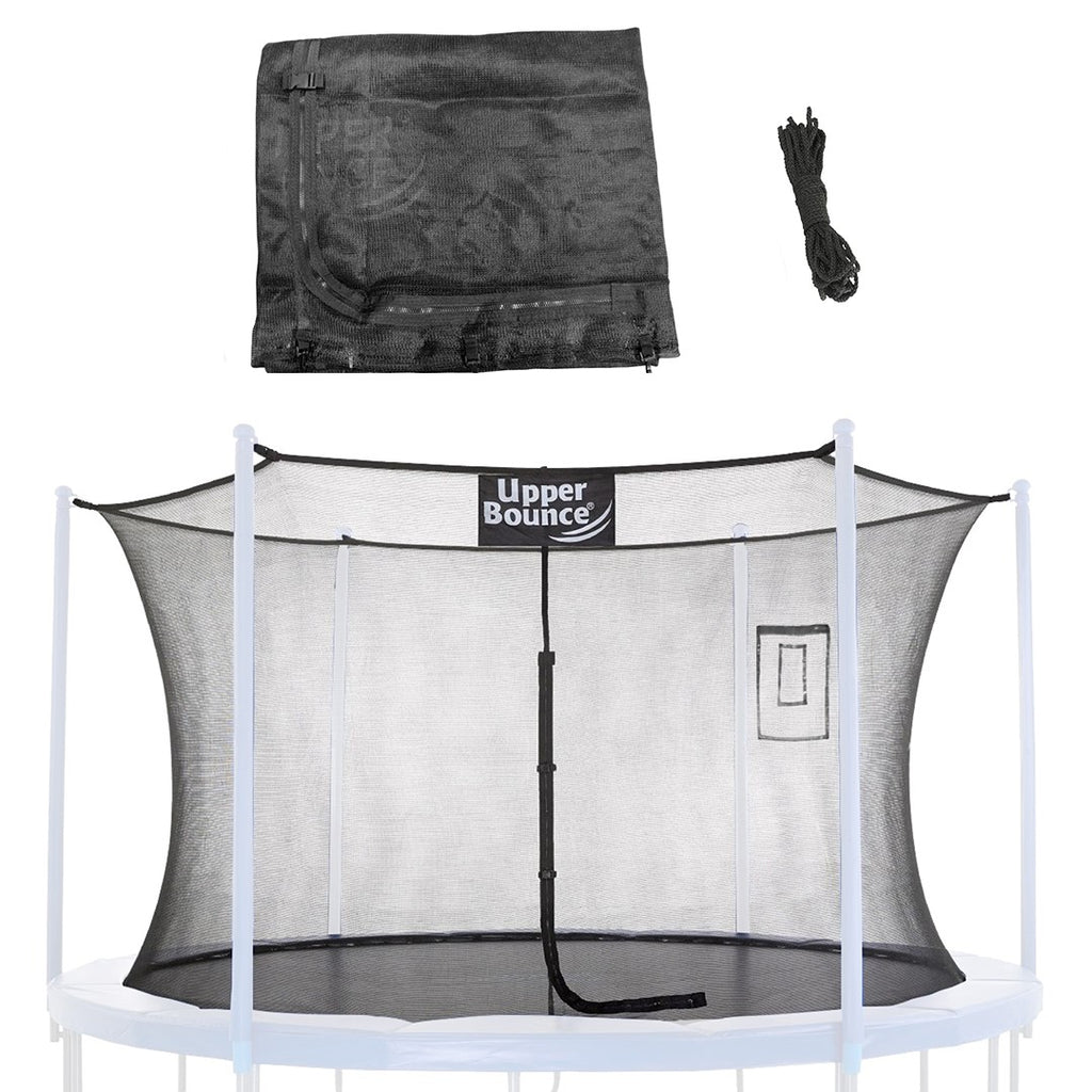 Machrus Upper Bounce Trampoline Safety Net Fits 12 ft Round Trampolines using 6 Poles or 3 Arches with Adjustable Straps - Trampoline Net with Smartphone/Tablet Pouch for Selfies and Livestream - Black