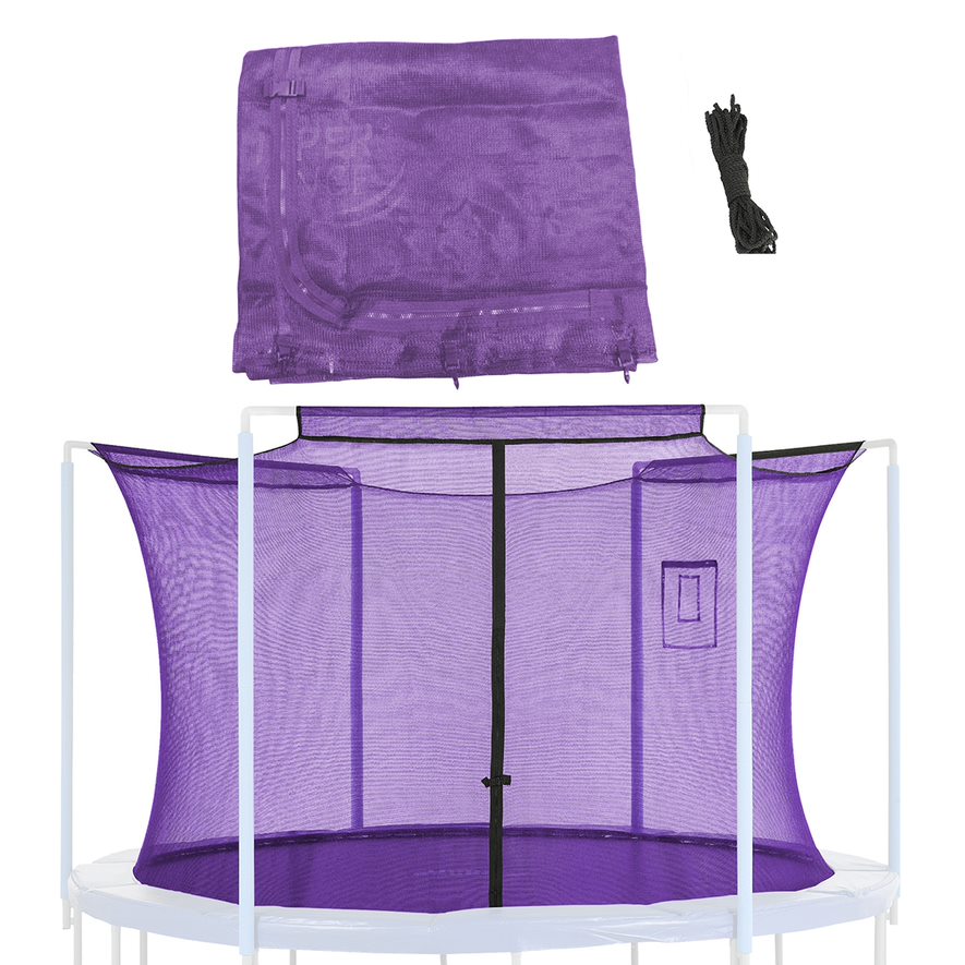 Machrus Upper Bounce Trampoline Net - Trampoline Safety Net Fits 15 ft Round Trampolines using 3 Arches - Trampoline Net with Smartphone/Tablet Pouch for Selfies and Livestream - Purple