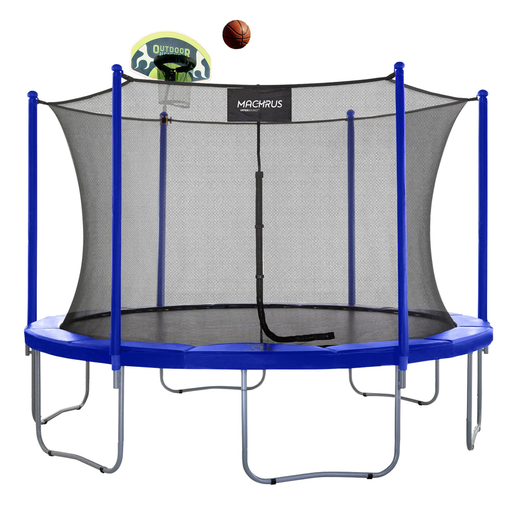 Machrus Upper Bounce  12 FT Round Trampoline Set with Safety Enclosure System and Trampoline Basketball Hoop with Ball & Pump - Backyard Trampoline - Outdoor Trampoline for Kids - Adults