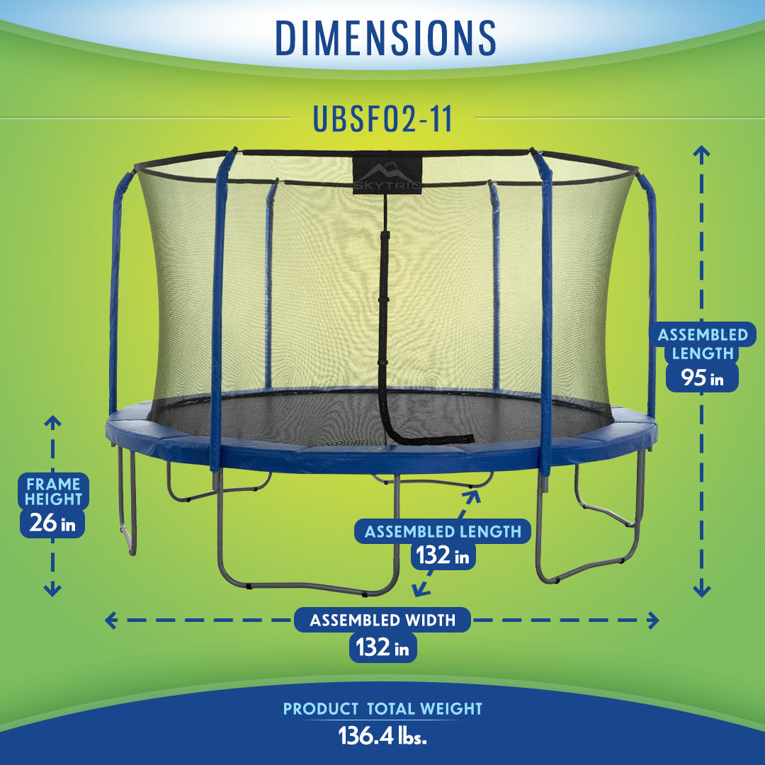 Machrus Skytric 11 FT Round Trampoline Set with Premium Top-Ring