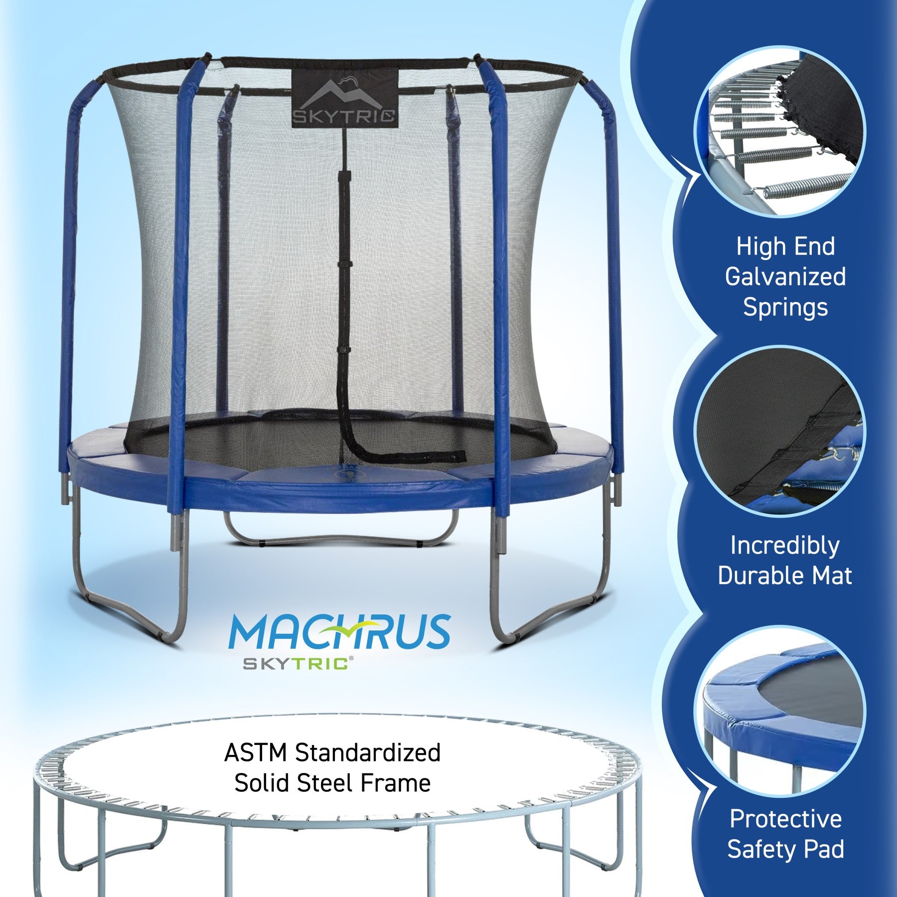 Machrus Skytric 8 FT Round Trampoline Set with Premium Top-Ring