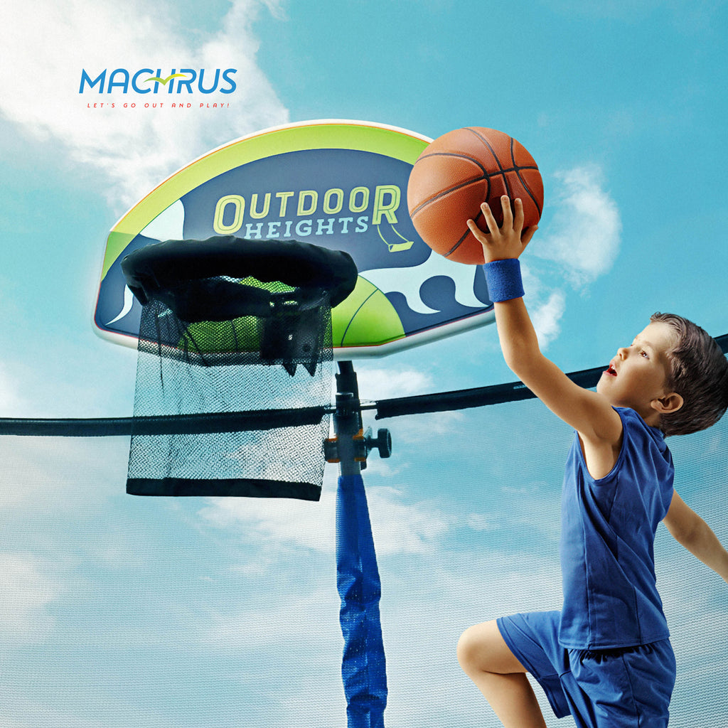 Machrus Upper Bounce Trampoline Basketball Hoop with Ball & Pump, Compatible with any size Trampoline to Attach Inside or Outside Trampoline