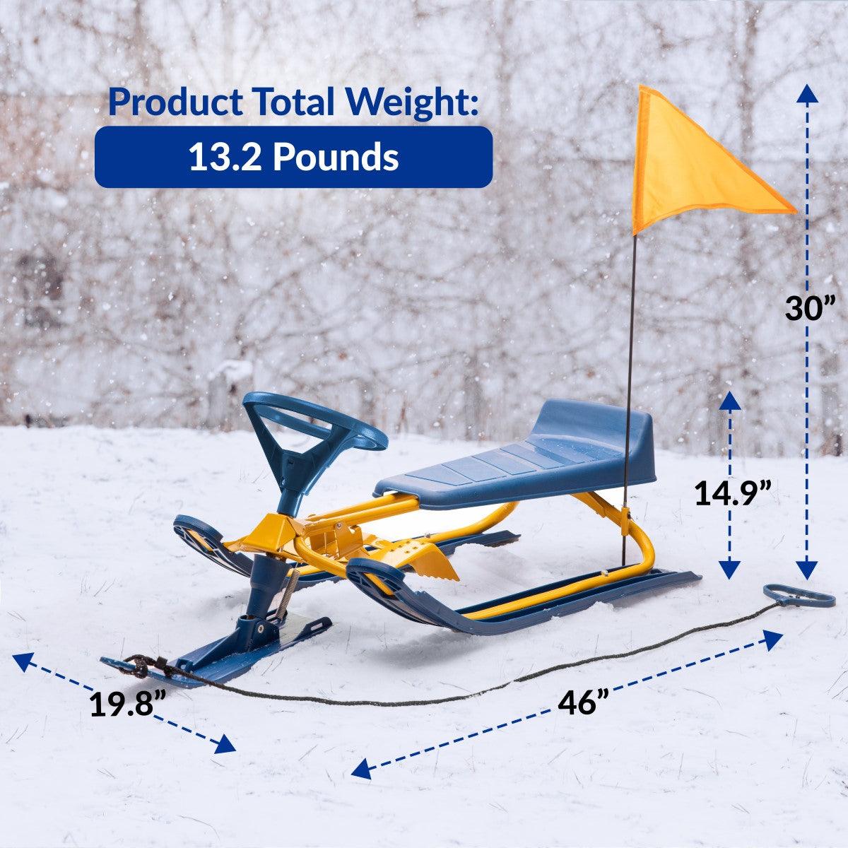 Machrus Frost Rush Snow Sled with Steering Wheel, Twin Brakes