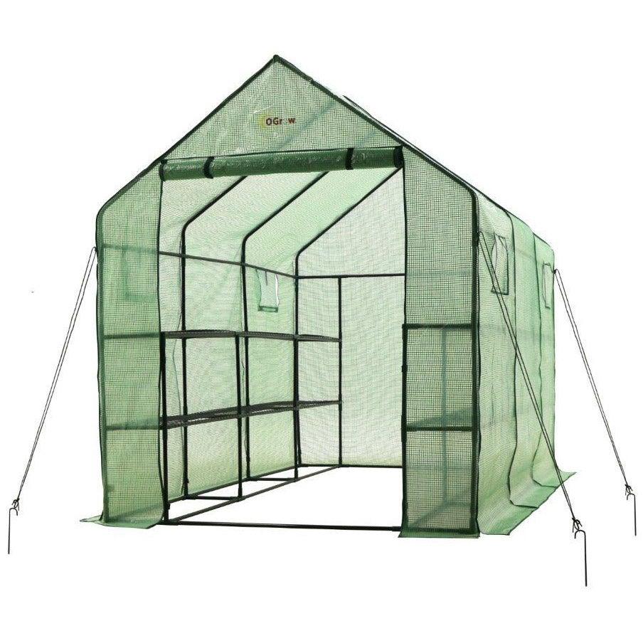 Machrus Ogrow Deluxe Walk-In Greenhouse with 2 Tiers and 12 Shelves - Green Cover - Machrus USA
