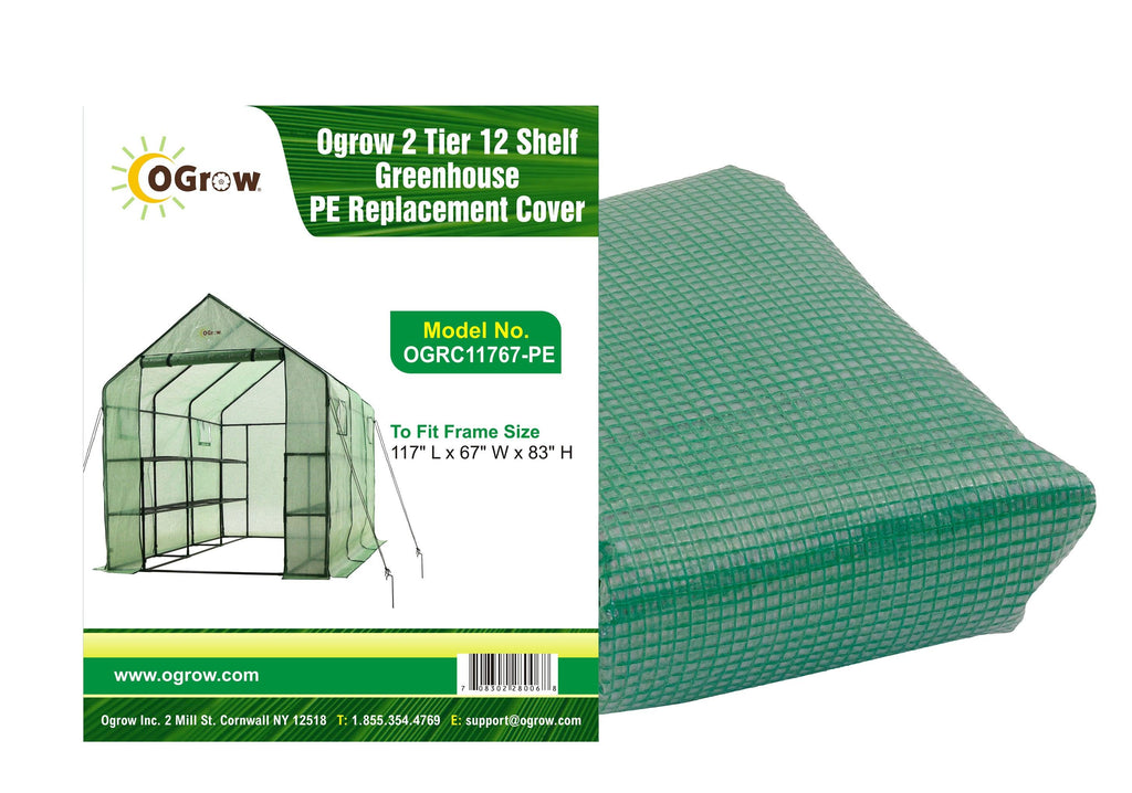 Machrus Ogrow Premium PE Greenhouse Replacement Cover for Your Outdoor Walk in Greenhouse - Green - Fits Frame 117"L x 67"W x 83'"H - Machrus USA