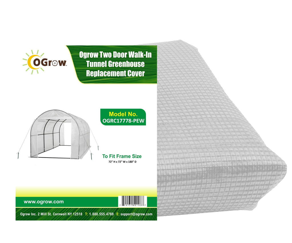 Machrus Ogrow Premium PE Greenhouse Replacement Cover for Your Outdoor Walk in Tunnel Greenhouse - White - Fits Frame 180"L x 72"W x 72"H - Machrus USA