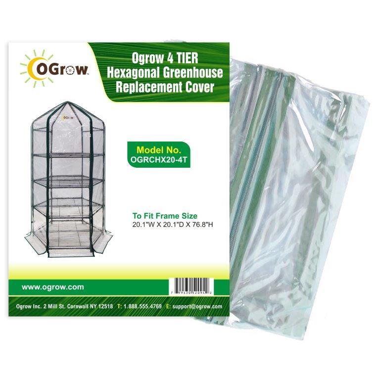 Machrus Ogrow Premium Greenhouse Replacement Cover for Your Outdoor/Indoor Hexagonal 4 Tier Mini Greenhouse - Clear - Fits Frame 38"L x 38"W x 62"H - Machrus USA