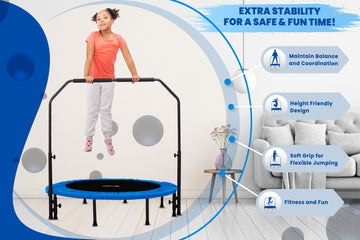 Upper Bounce Mini Exercise Trampoline for Adults and Kids Fitness Rebounder  Foldable 40 with Handrail 